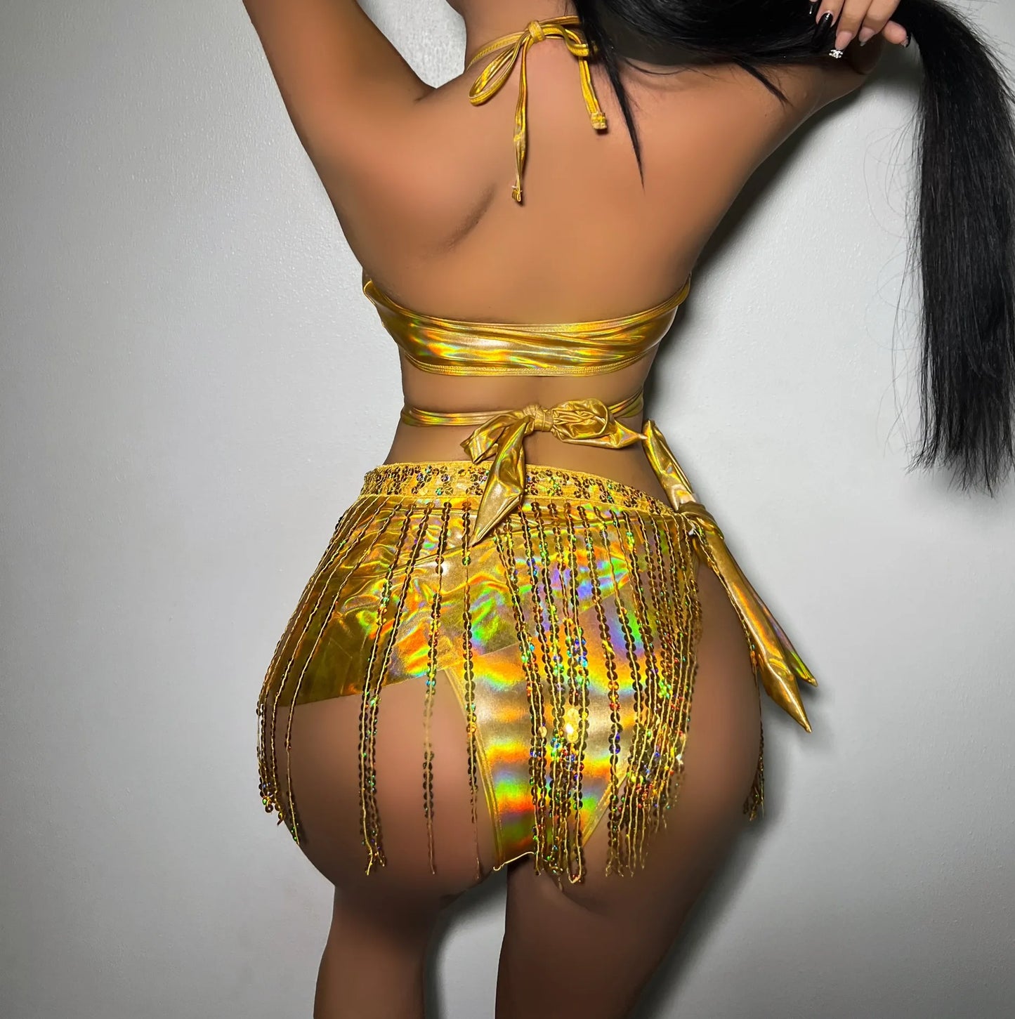 Swimwears Sexy Bikinis Set Camisole Deep V Neck Solid Shorts Summer Beach Style Slight Strech High Waist Sequins 2025 Slim