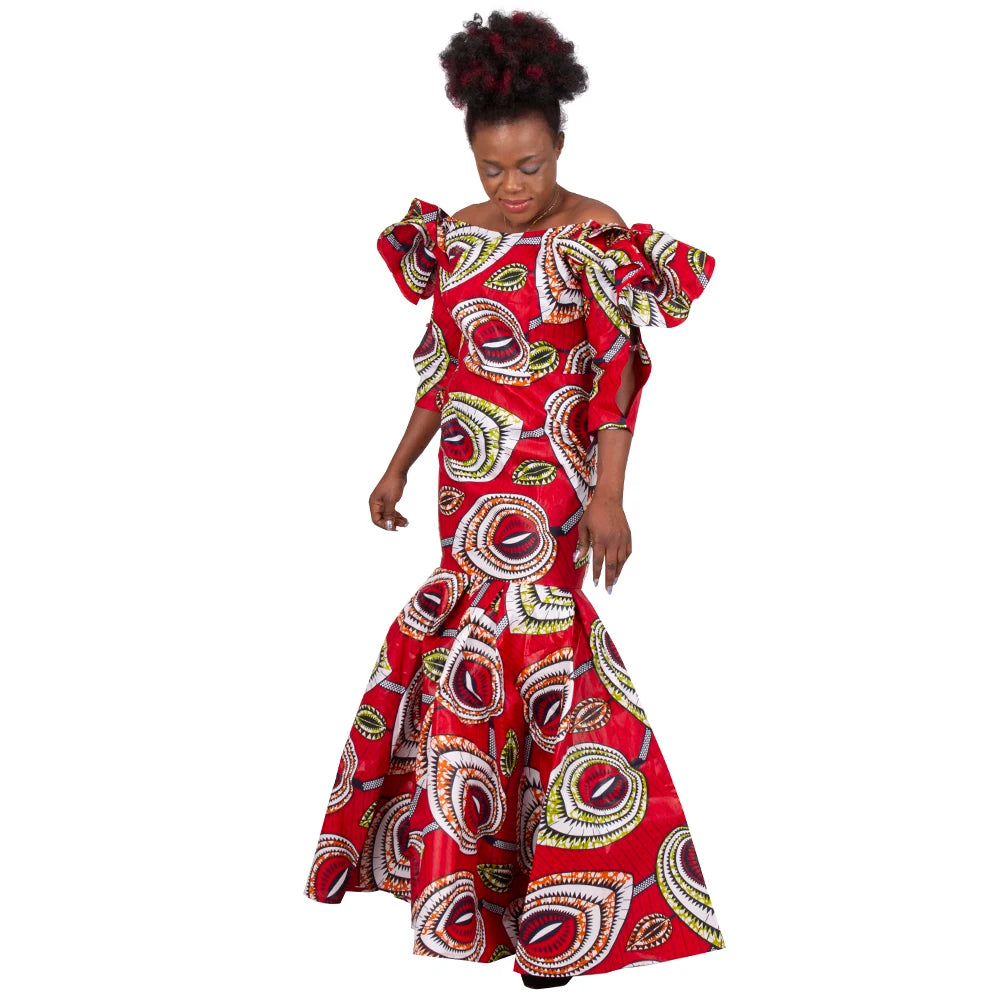 Fashion Robe Africaine Femme Elegant Maxi Long Dresses African Ankara Print Mermaid Dresses Dashiki Evening Gowns Wy9482