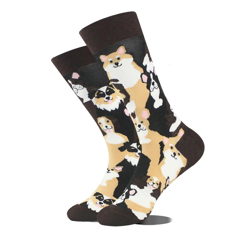 Cool Design Avocado Crew Socks Men Creative Eye Guitar Bus Pattern Sokken Duck Cat Fox Otter Animals Divertidos Chaussette Sox