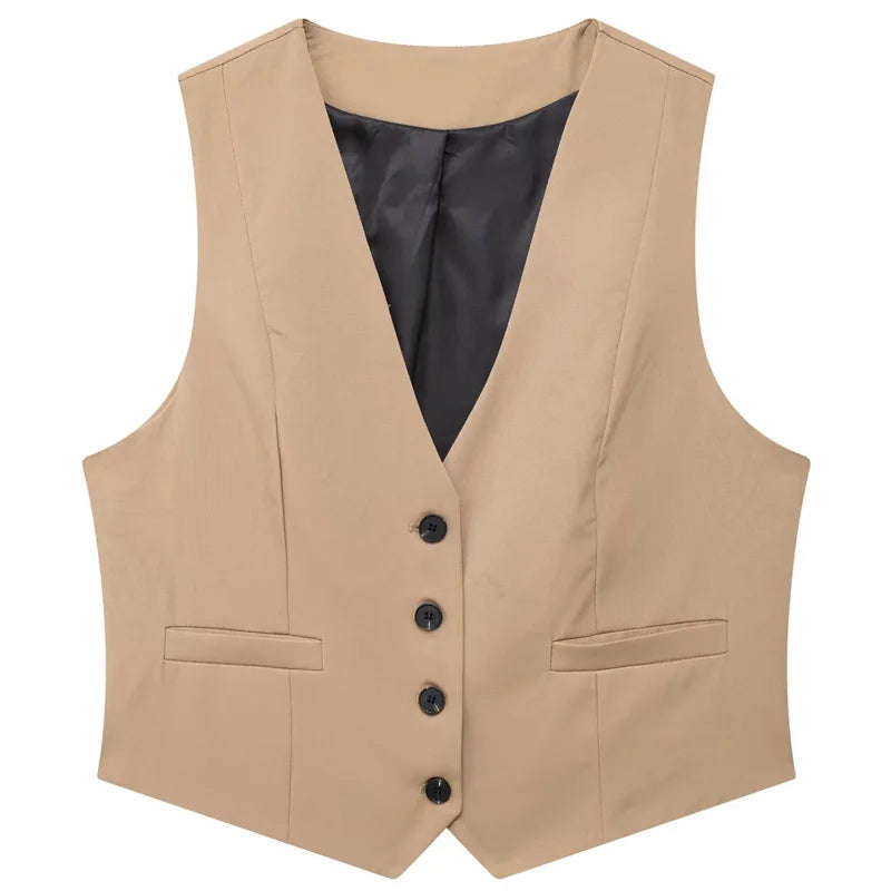 HXAO Short Vests For Women Sleeveless Blue Black White Khaki Waistcoat Women's Tailored Vest Solid Summer Vest Working Vest 2024