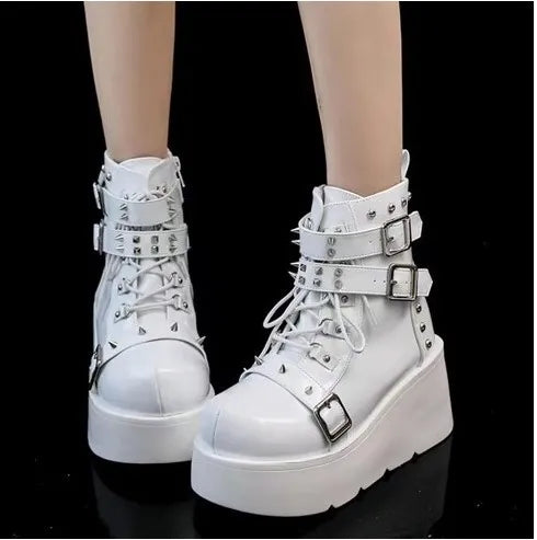 New Gothic Style Platform Vampire Cosplay Women Mid-calf Boots 2025 Winter Wedges Comfy Women Motorcycle Boots Shoes