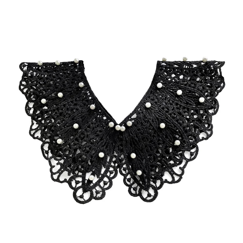 Pearl Hollow Fake Collar Ladies Embroidered False Collar Shawl Wrap Removable Neck Ties Shawl Detachable Shirt Clothes Accessory BAZAARHUBO