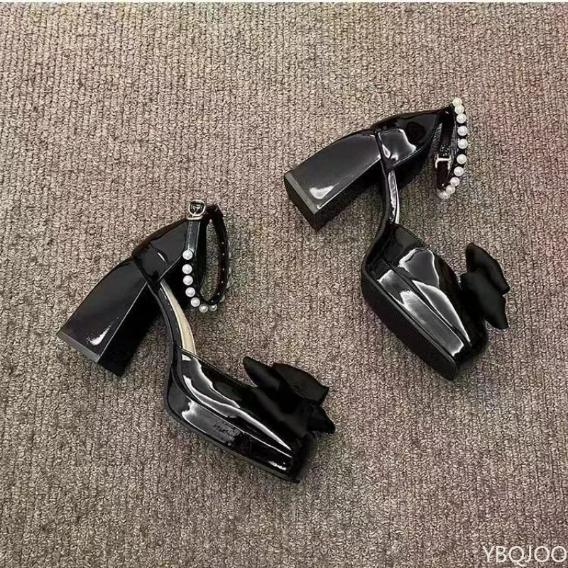 Ladies hollowed out high heels New Butterfly Knot Versatile Shoes Mary Jane anti slip shoes Fashion women's pumps Zapatos Mujer