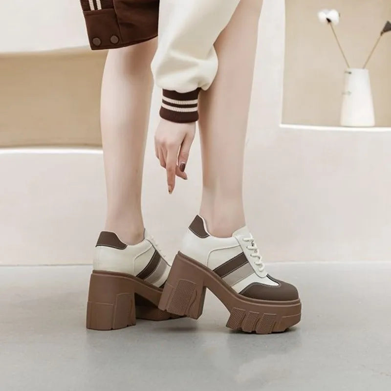 DIMANYU High heels Ladies Spring 2026 New 11cm Fashion Women's Shoes Platform Genuine Leather Lace-up Ladies Shoes