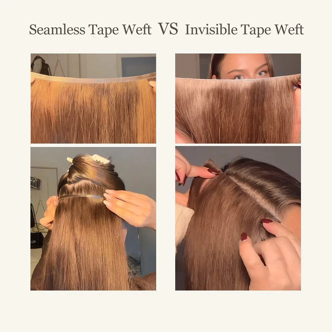 Long Flat Weft Invisible Tape Bundles Human Hair PU Skin Weft Hair Extension Injected Seamless & Glueless Tape On Hair Weft