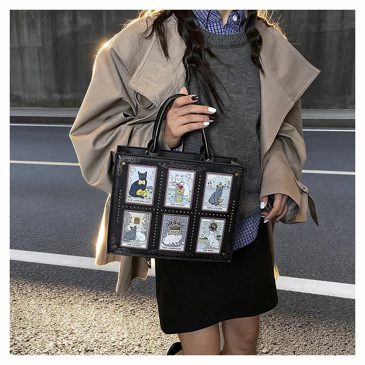 Vintage and Luxury Designer Bag Popular Fashionable Tote Bag Large Capacity with Delicate Embroidery Cat Printing Bag for Women