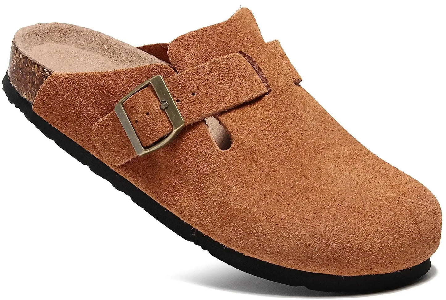 Evshine Men' s Cork Suede Mules with Arch Support Classic Potato Shoes Cozy Cork Footbed Clogs Slippers Men Fashion Beach Sandal