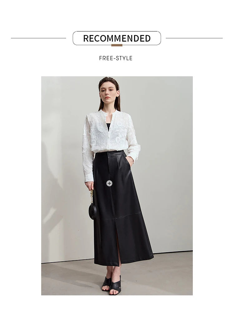 AMII 2025 Autumn New Elegant Embroidery Women's Shirt Stand Collar Wide Shoulder Office Lady Loose Blouses Women Tops 12543066