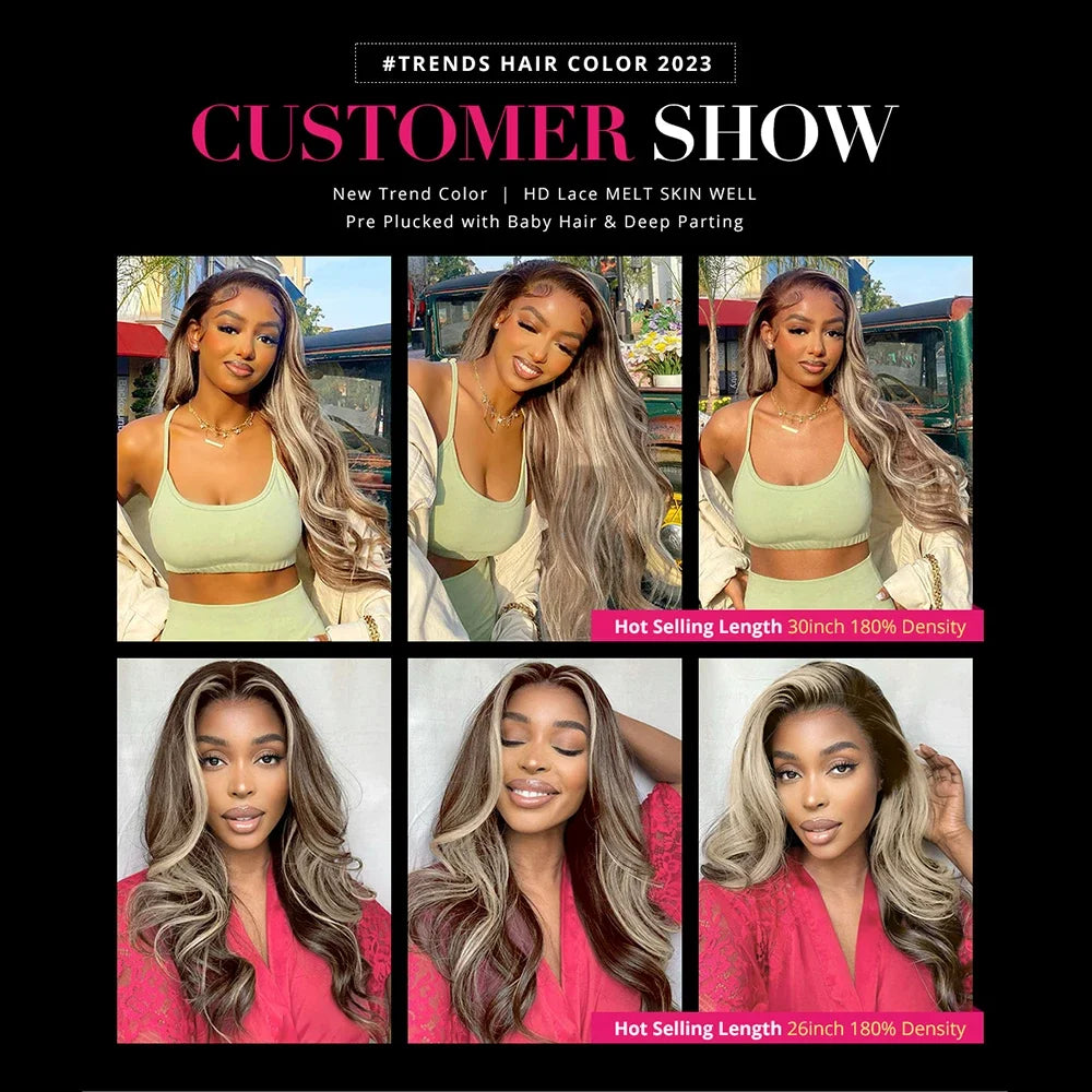 HD Body Wave 4/613 Blonde Ombre Lace Front Human Hair Wigs Remy Vietnamese 34 36 Inch Colored 13x4 Lace Frontal Wigs Pre Plucked