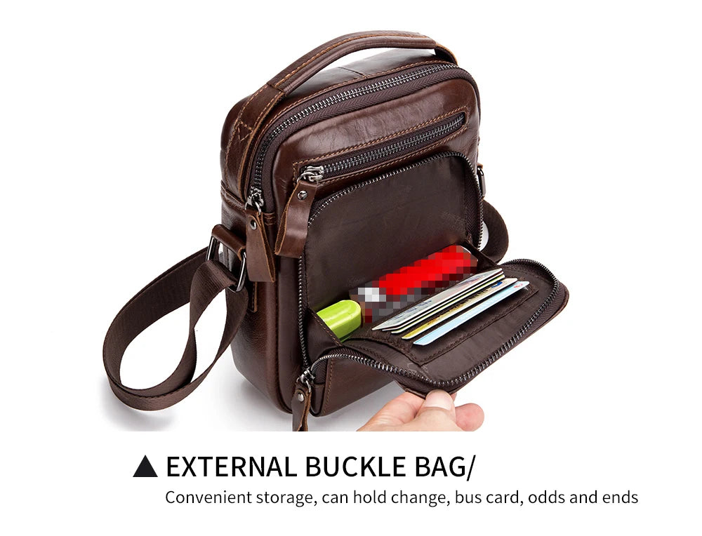 Cowhide men's small shoulder bag with top layer, cowhide single shoulder diagonal cross bag, fashionable and sporty small bag