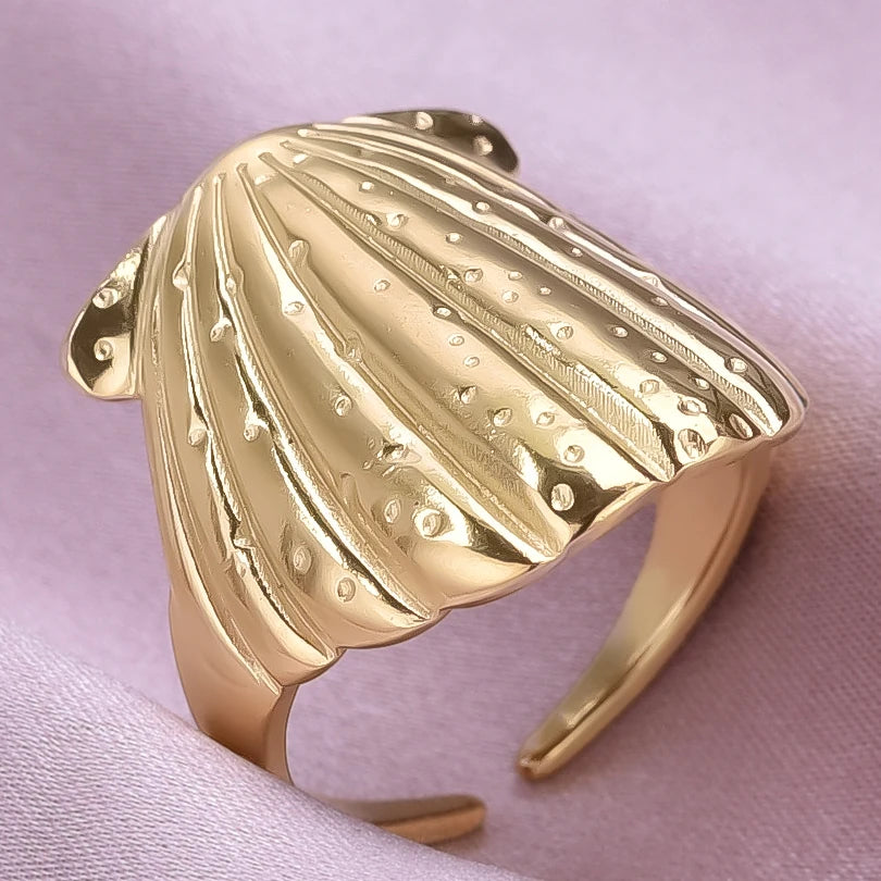 Fashion 5pcs/lot Marine Jewelry Sea Animals Conch Starfish Shell Rings Stainless Steel Rings Jellyfish Scallop Oceans Women Gift