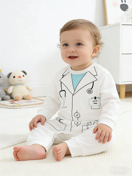 Solid White Print Baby Romper for Long-Sleeve Onesie for Infants, Perfect for A Baby'S One-Month Celebration Photoshoot