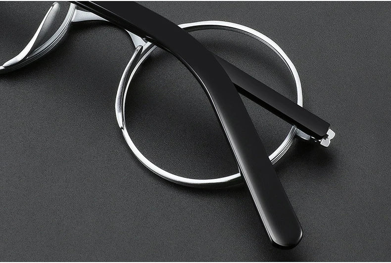 Vintage Wide Edge Alloy Glasses Frame for Men and Women High Quality Optical Acetate Leg Small Round Eyeglasses BAZAARHUBO
