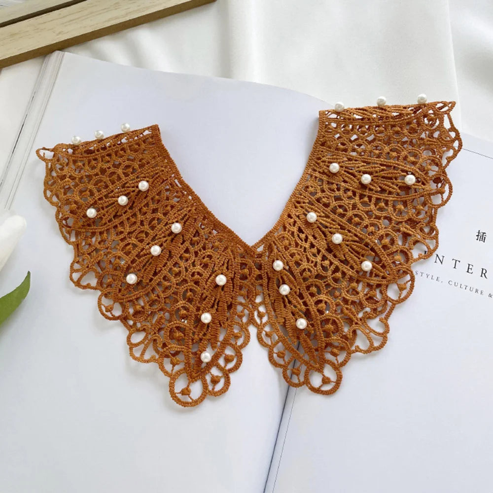 Pearl Hollow Fake Collar Ladies Embroidered False Collar Shawl Wrap Removable Neck Ties Shawl Detachable Shirt Clothes Accessory BAZAARHUBO