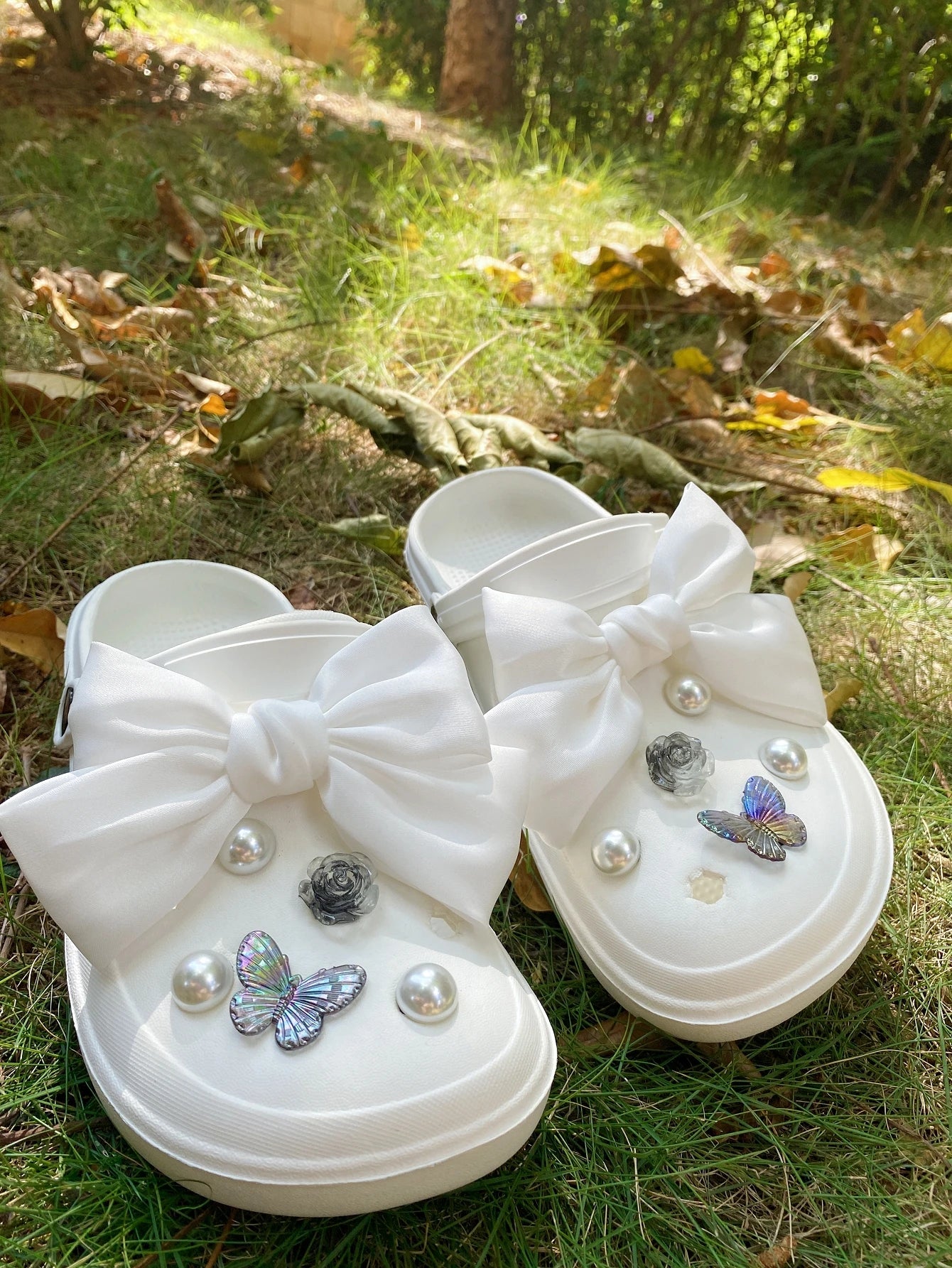 12pcs Shoe Buckle For Diy Decoration With Pearl Flower & Bow-Knot Design, Removable