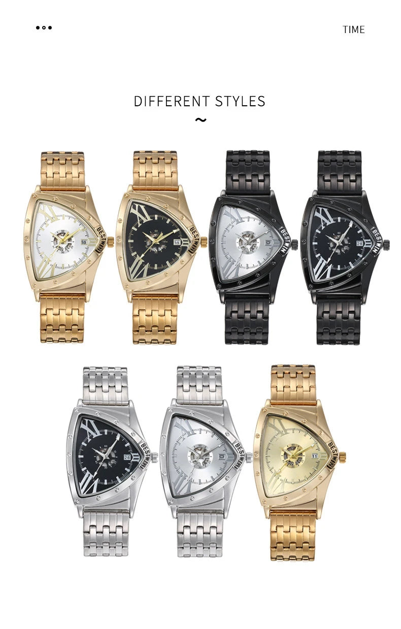 Golden Triangle Men Quartz Watch Unique Design Luxury Watches For Male Clock Sports Waterproof Men Wrist Watches Stainless Steel