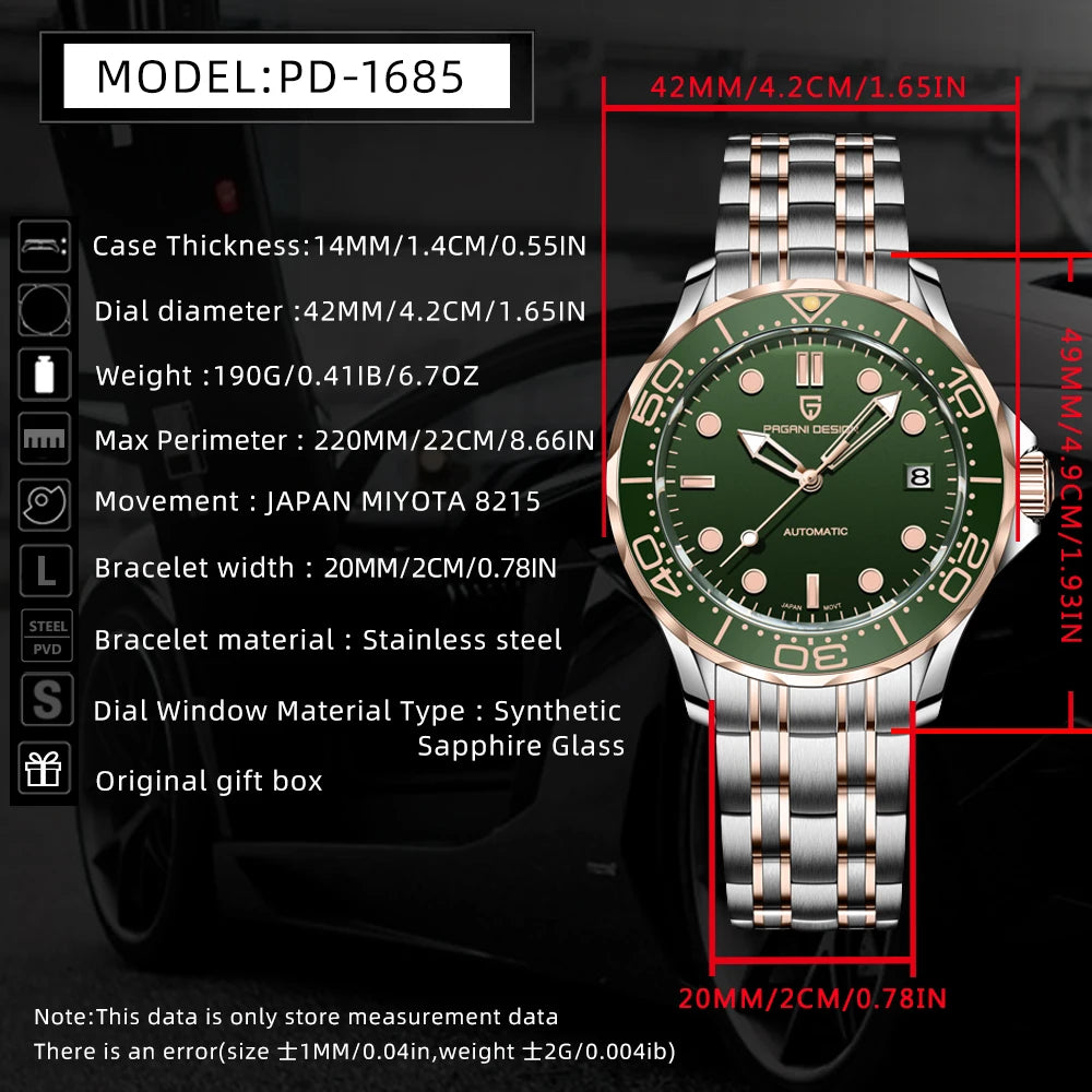 2026 New PAGANI DESIGN Gold Luxury Diving Mens Watches Automatic Watch For Men Mechanical Wristwatches AR Sapphire Ceramic Bezel