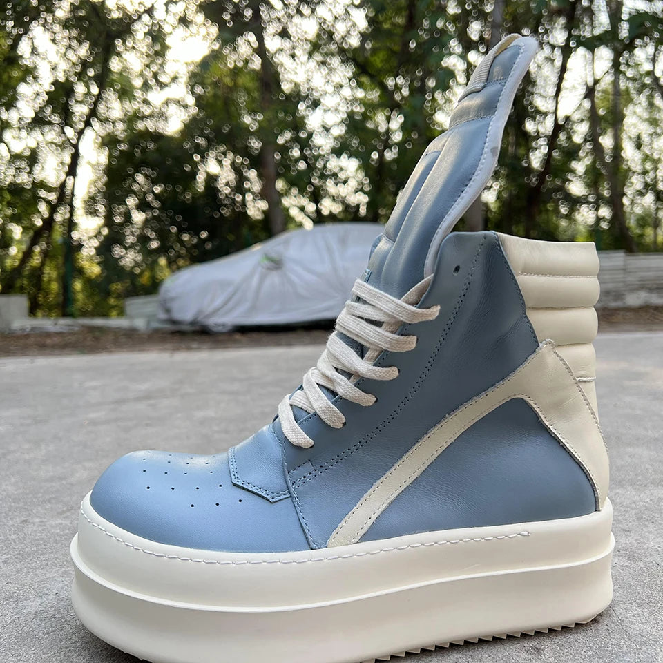Brand RO Double Bottom Fashion Shoes Designer Women Ankle Boot Platform 6cm Original Casual Men Shoes Luxury Leather Zip Shoes