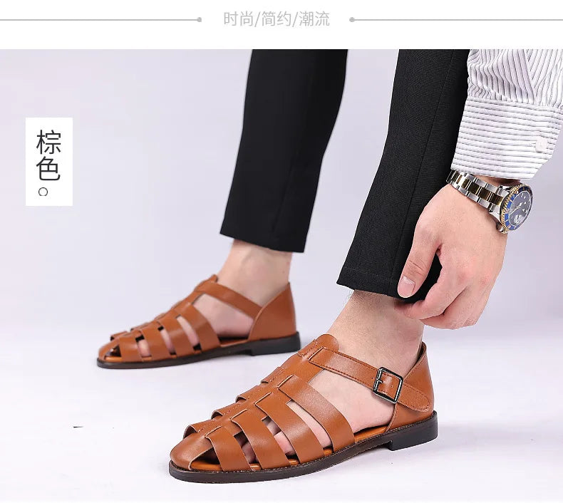 Summer Stylish Sandals for Man Leather Daily Roman Shoes Fashion Mens Business Dress Casual Comfortable Beach Footwear Flats