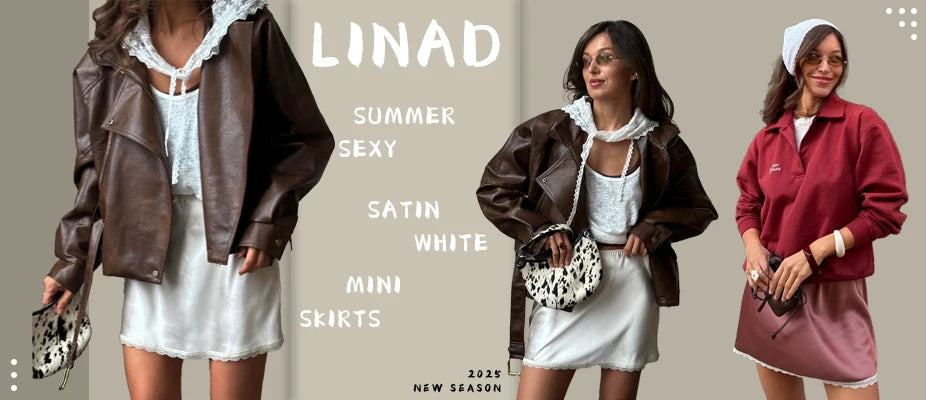 Linad Elegant Satin Embroidery Pencil Skirts Summer Sexy High Waist Split Mini Skirts For Women Fashion Slim Skirt Female 2025