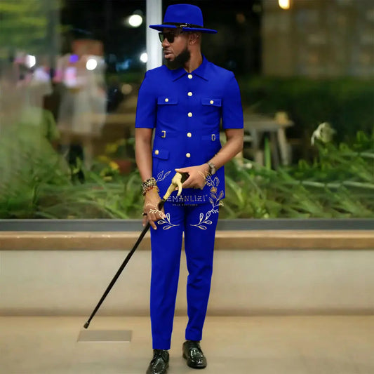African Style Suits Men For Wedding Customized 2 Pieces Single Breasted Jacket Pants 2 Pieces Groom Tuxedos costume homme