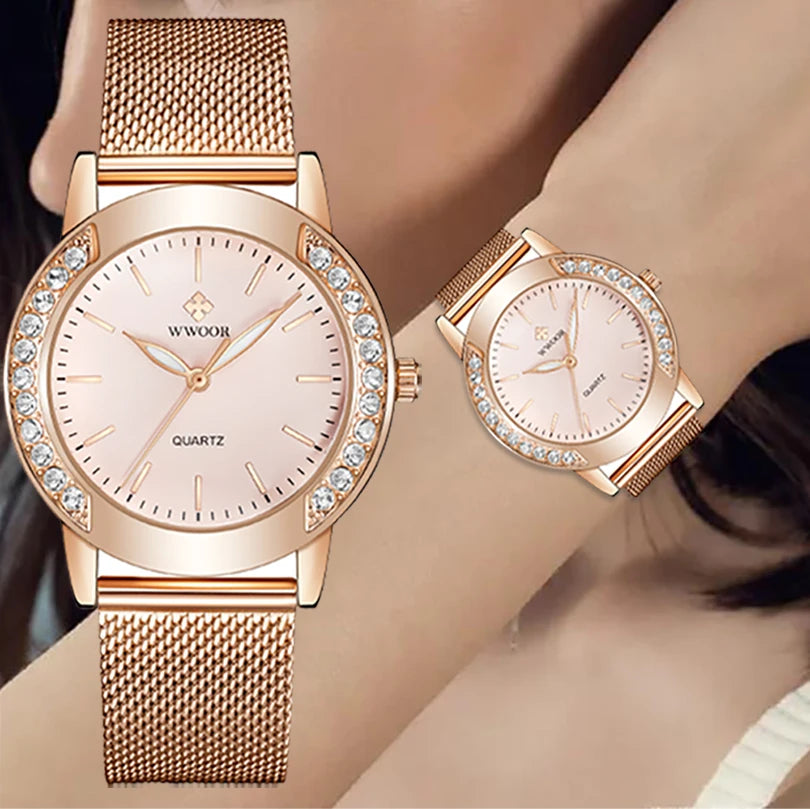 Diamond Watch For WWOOR Women Dress Simple Clock Ladies Quartz Bracelet Wristwatch Elegant Watches Gift For Women Reloj Hombre