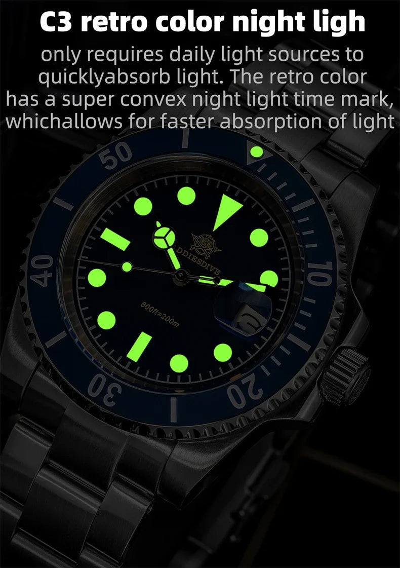 ADDIESDIVE Luxury Quartz Watch For Men Stainless Steel 20Bar Waterproof Dive Super Luminous AD2054 Fashion Watches Reloj Hombre