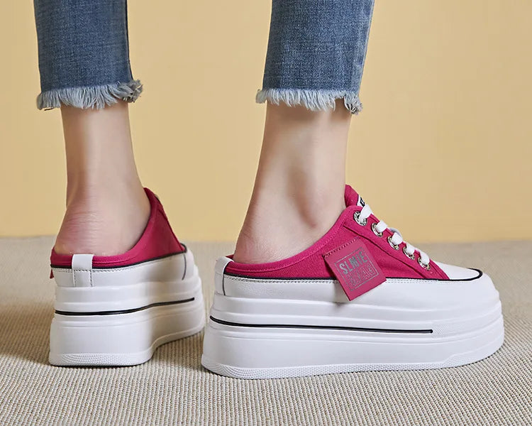 Fujin flip flops women 7.5cm Platform Slippers Denim Chunky Sneaker Casual Comfy Breathable Summer Shoes Women's slippers