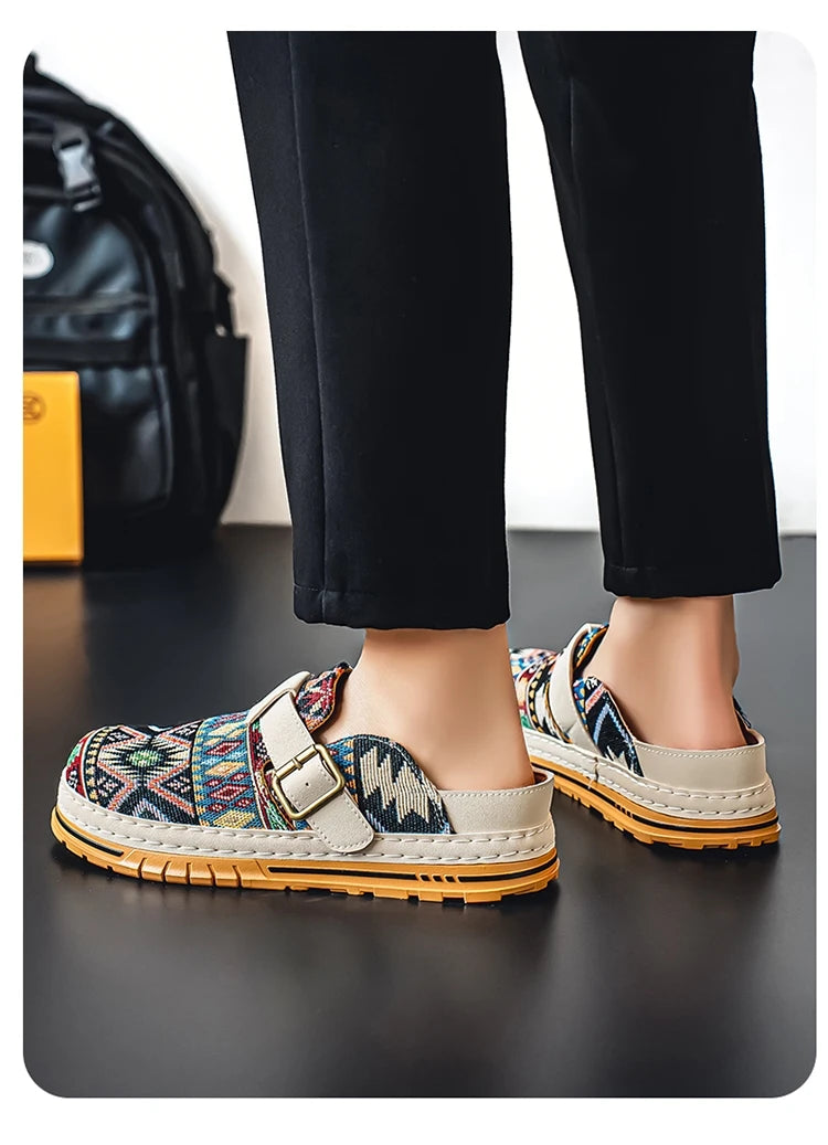 Men's Wide-Toe Round-Toe Sandals Casual Shoes for Spring and Summer, Versatile Commuter Slippers, One-Step Lazy Trendy Footwear