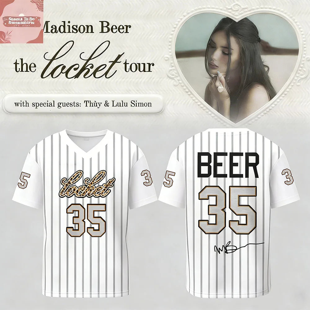 Madison Beer The Locket Tour Jersey V-neck Short Sleeve Loose Male T-shirt Summer Soft Casual 3D Printing Tees Unisex Streetwear