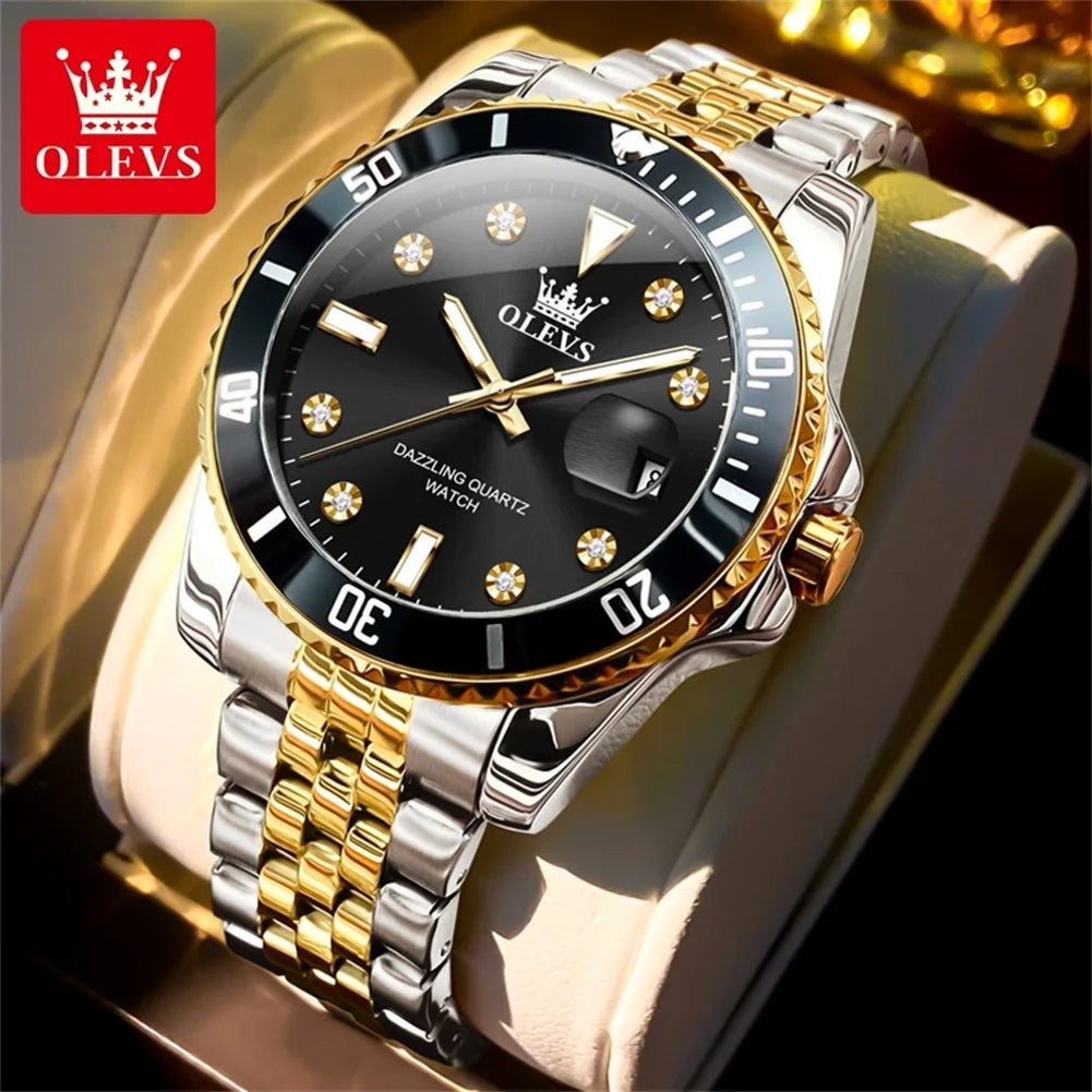 OLEVS Men's Watches Luxury Brand One-Way Timing Rotation Bezel Analog Original Quartz Watch for Men Submarine Series Wristwatch