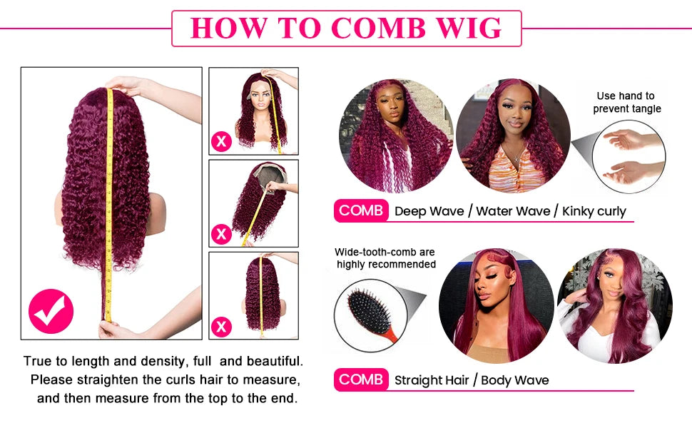 Burgundy 13x6 Hd Lace Front Human Hair Wig Curly Wig Red Wigs 40 Inch Transparent Lace Deep Wave Frontal Wig 99j 200 Density
