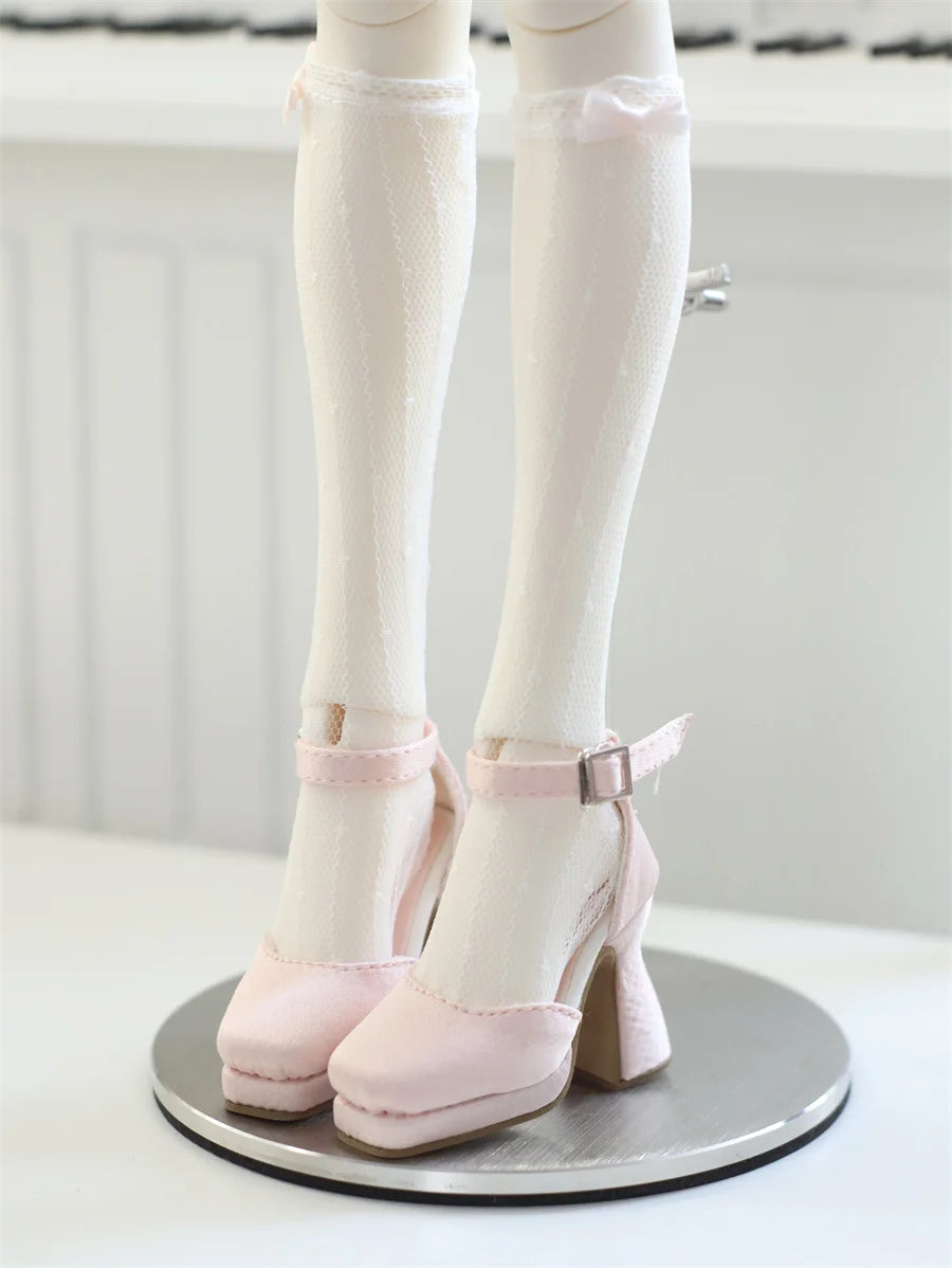 BJD Doll Shoes Toys GL/DFH 1/4 Girls High Heels Square Toe Pink White Black Soft Silk Elegant Glossy Leather Doll Accessories