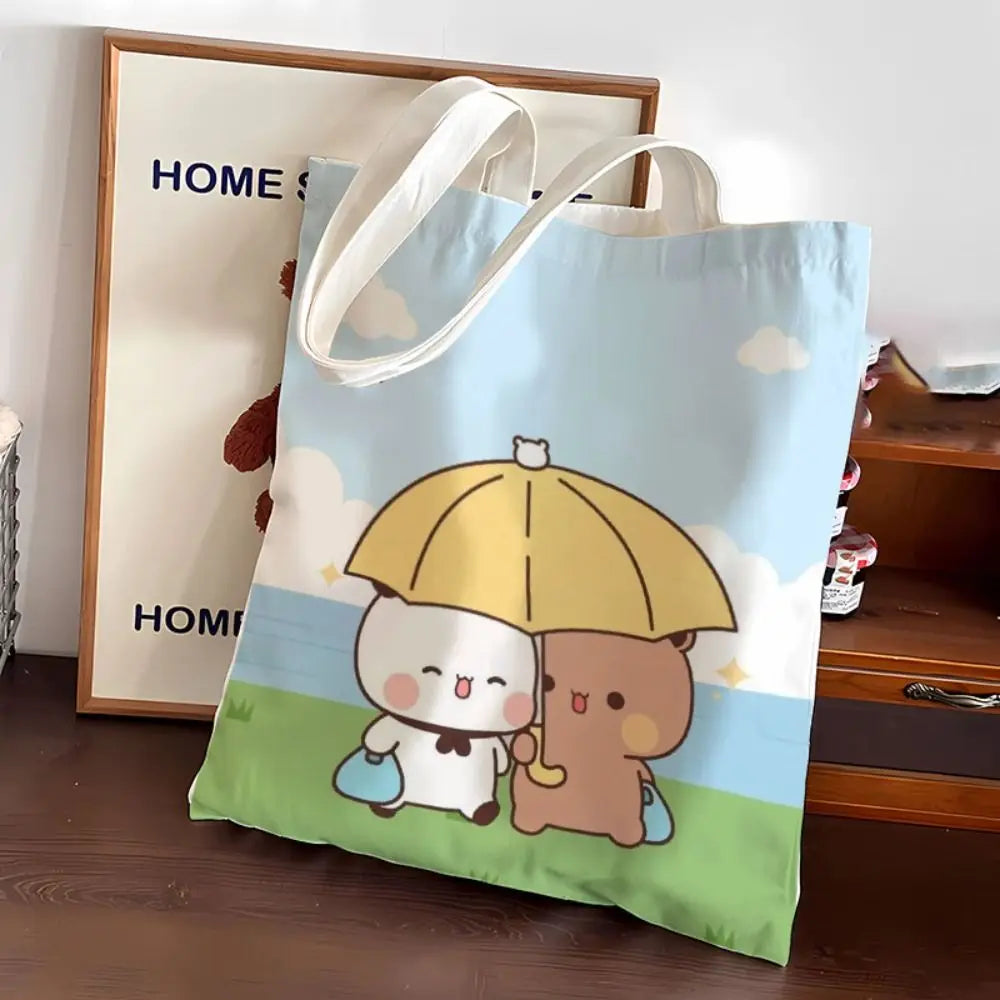 New Large Capacity Cute Tote Bag Bubu Dudu Panda Bear Niche Couple Handbag Class File Bag Portable Cartoon Canvas Bags