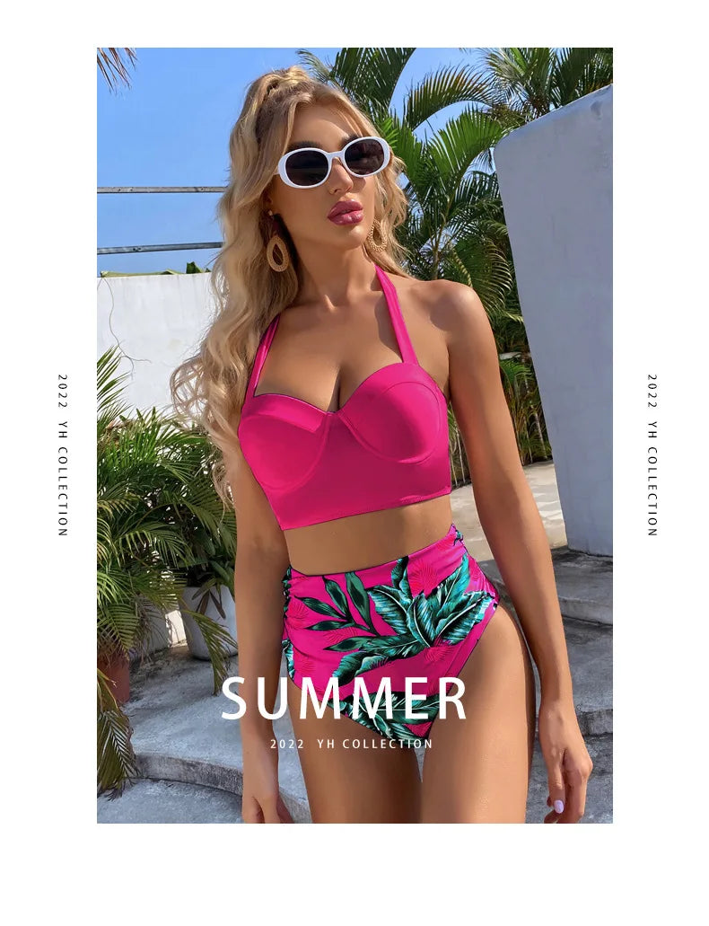 Sexy High-Waist Bikini Split Swimsuit Hard Baggy Two-Piece Swimming Suit Trendy Poolwear Beachwear Comfortable Supportive