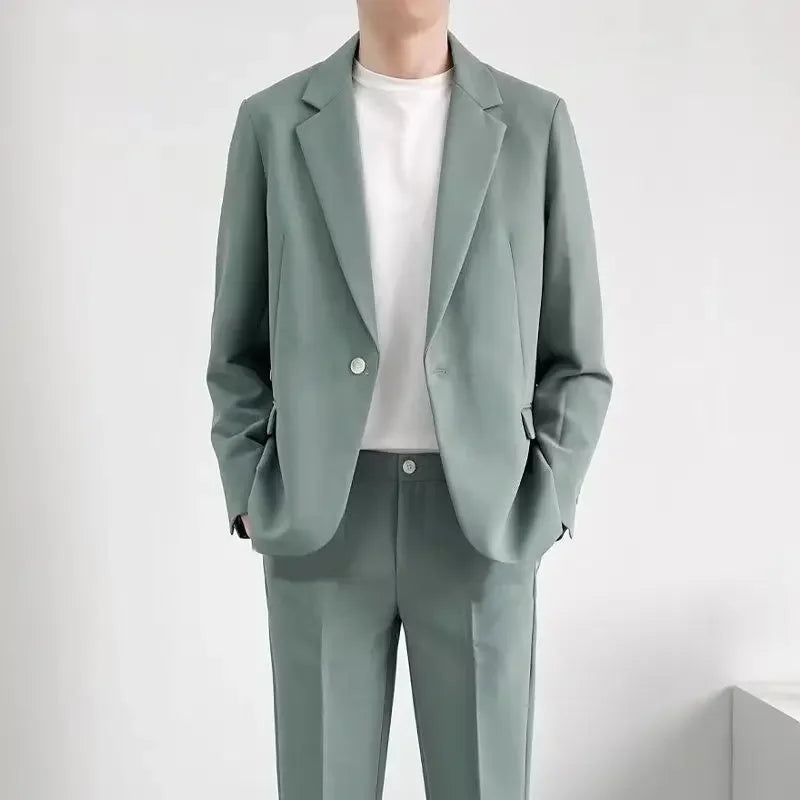 2 Piece Outfit Set Male High Quality 2025 Solid Color Slim Fit Full Men's Suits and Blazers Fashion Pants Luxury Elegant Classic