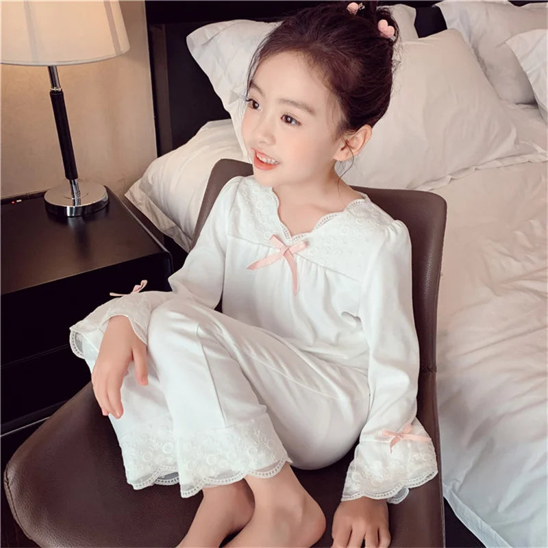Baby Girls Sets 2025 Spring Autumn Kids Suit New Children Bow Sweatshirt +Sweatpants 2Pcs Outfits Girl Casual Clothing 2-8 Years