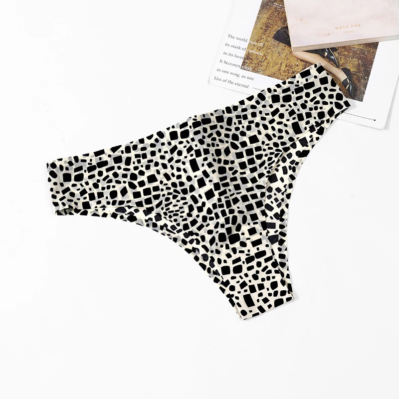 POBLADOR Women's Panties Fashion Leopard Bikini Sexy Thongs Seamless G-Strings Intimate Satin Lingerie Sports Fitness Underpants