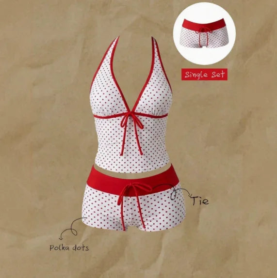 Womens Holiday Seaside Swim Sets 2-Piece Halter V-Neck Tie Strap Tankini Bodycon Contrast Waistband Beach Swimming Clothes