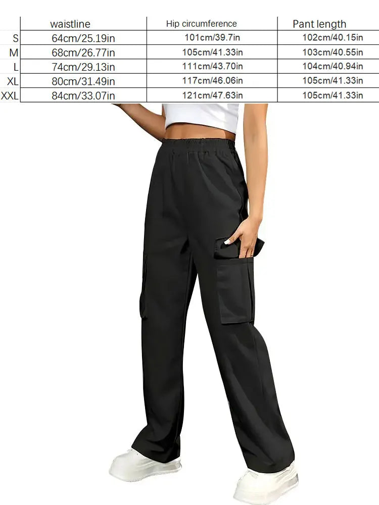 Elastic Waist Fashionable Workwear Pants High Waist Wide Leg Pants Loose Solid Color Casual Sports Pants WOMEN'S Sportswear