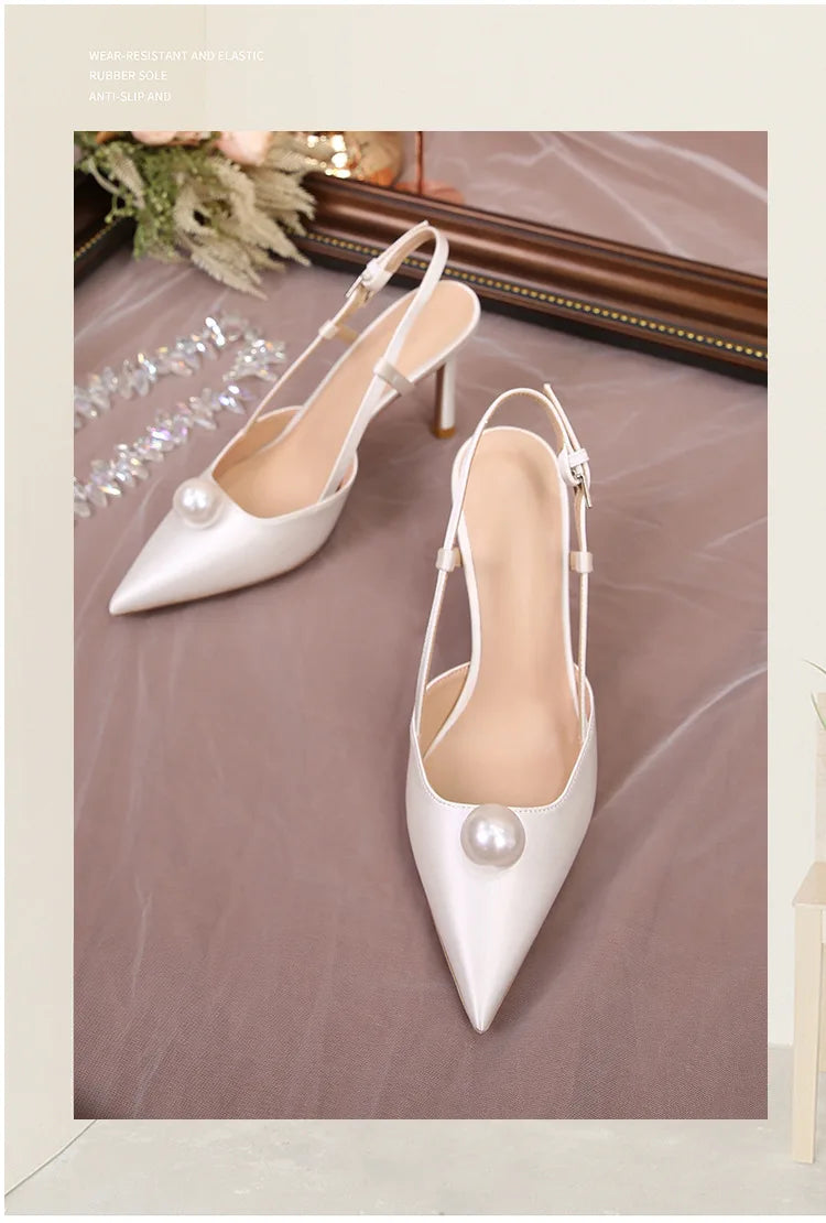 Female Wedding Shoes Summer New Pointed Toe Stiletto Sandals White Bridesmaid High Heels 6.5/8.5CM Pumps Women Chaussures Femme