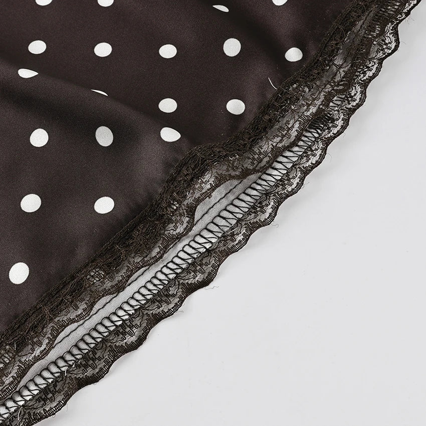 Linad Street Chic Polka Dot Lace Skirts Spriing Vintage Satin Mini Skirt 2026 Fashion High Waist A Line Short Skirts For Woman