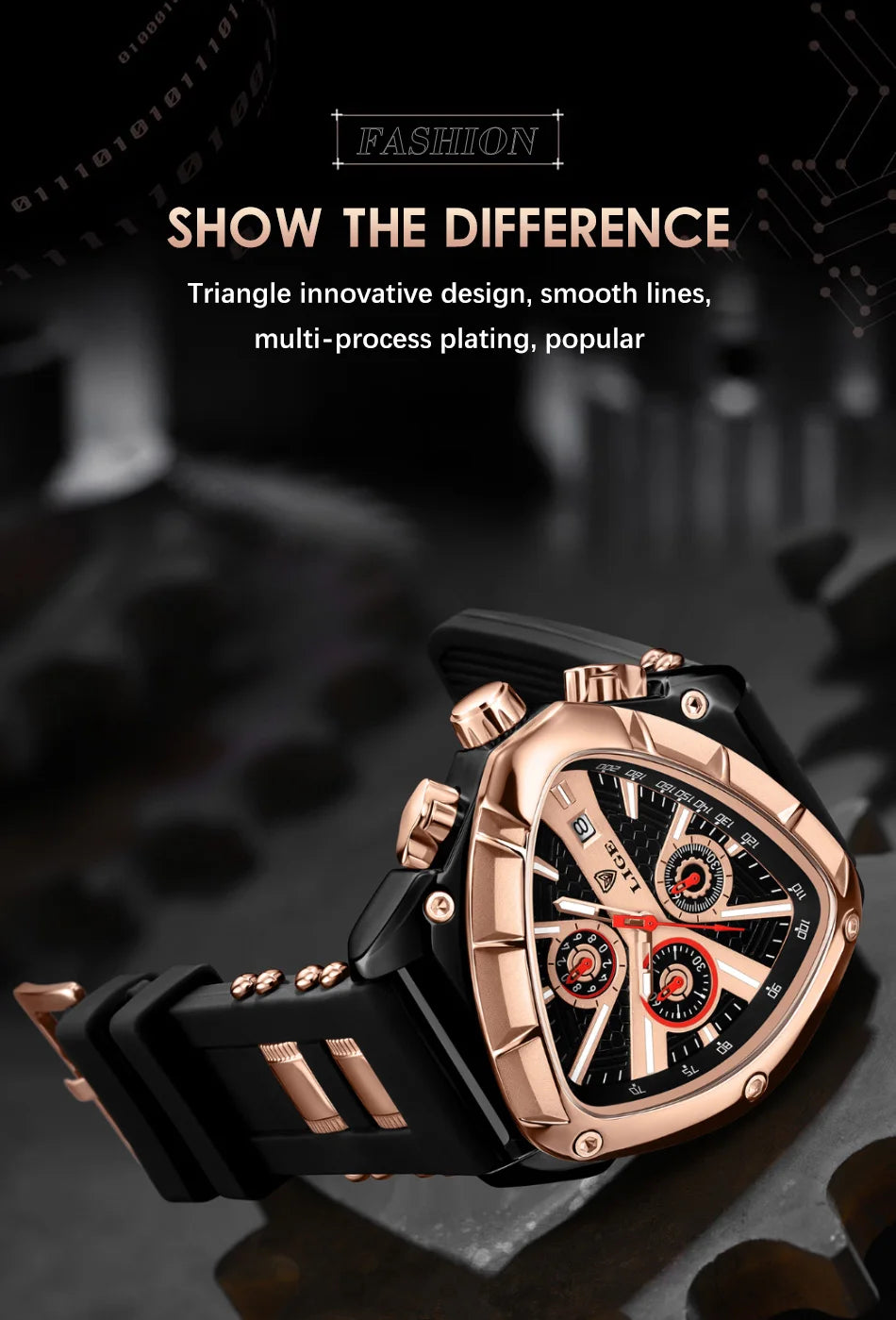 LIGE Sports Triangle Mens Watches Luminous Pointers Fashion Rubber Strap Military Irregular Quartz Wristwatch Waterproof  Watch