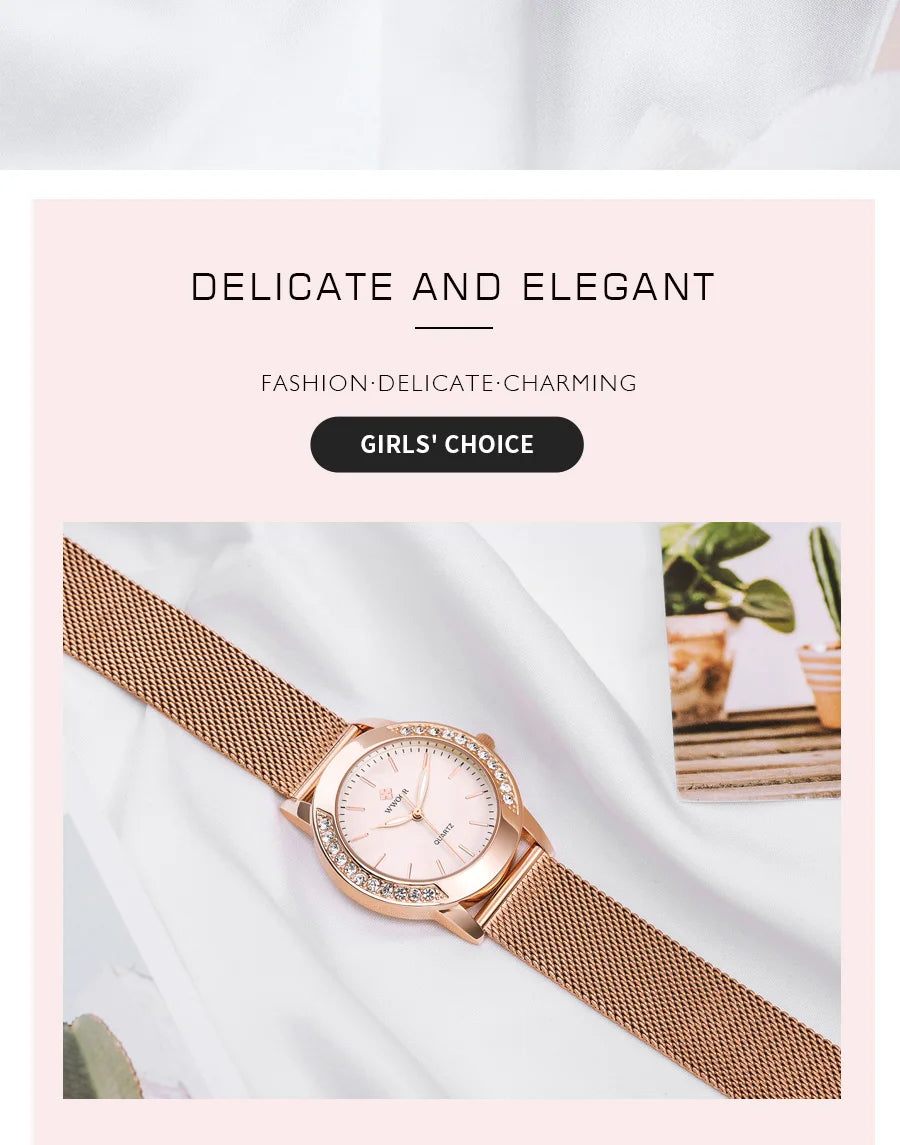 Diamond Watch For WWOOR Women Dress Simple Clock Ladies Quartz Bracelet Wristwatch Elegant Watches Gift For Women Reloj Hombre