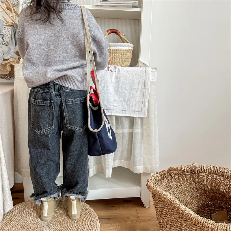 2023 Autumn Spring Baby Girls Boys Denim Pants Loose Fashion Korean Style Kids Casual Jeans Toddler Trouser Children's Clothes