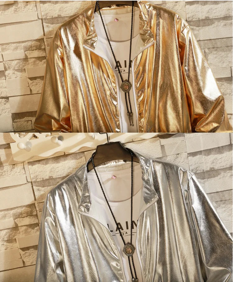 Men's Sets Shiny Metallic Suits Adult Disco 2 Piece Outfit Jacket Pants Halloween Dress Up Nightclub Stage Party Jackets Costume