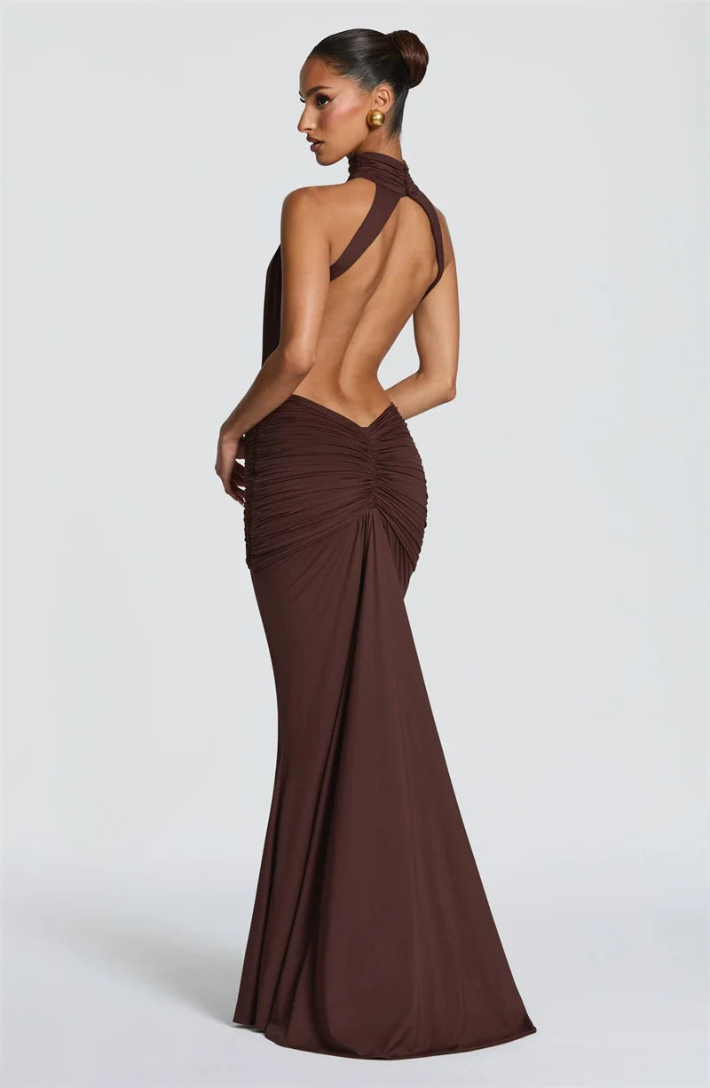 Mozision Backless Off Shoulder Maxi Dress Women Elegant Bodycon Party Ruched