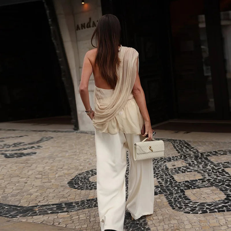 Fashion Women's Pleated Halter Vest Loose Sleeveless Backless Female Feshion Tops 2026 Summer Lady Chic All-match Solid Vests