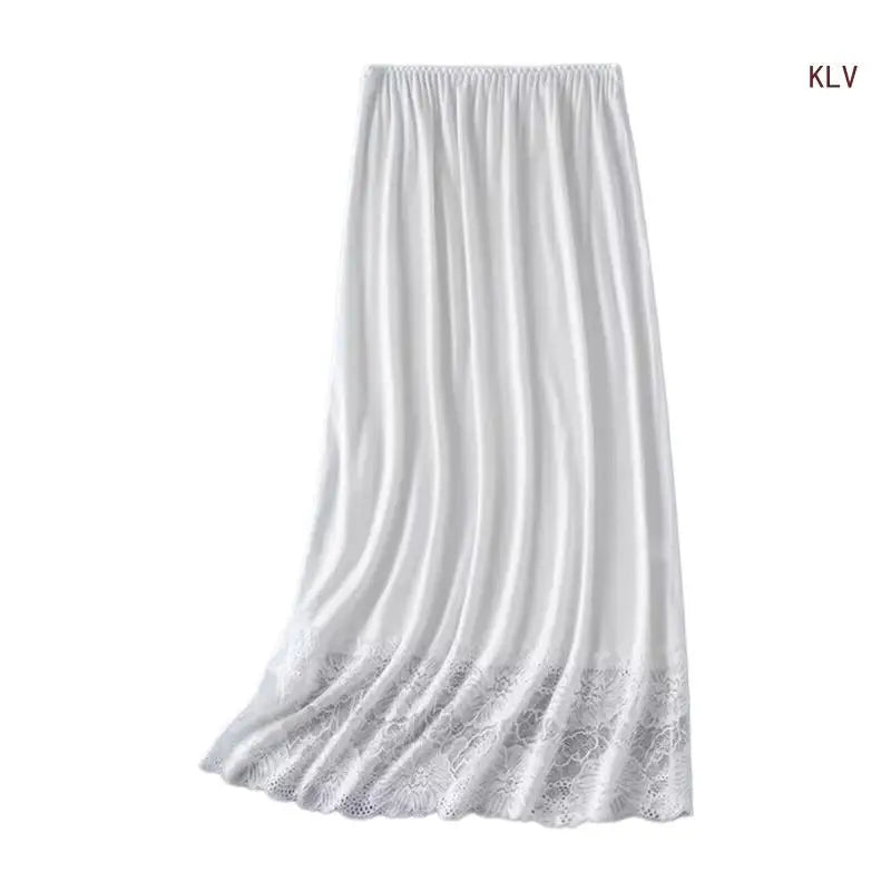 Womens Lace Trim Half Slip Long Underskirt Elastic Waist Solid Color Petticoat Basic Safety Half Skirt for Under Dresses