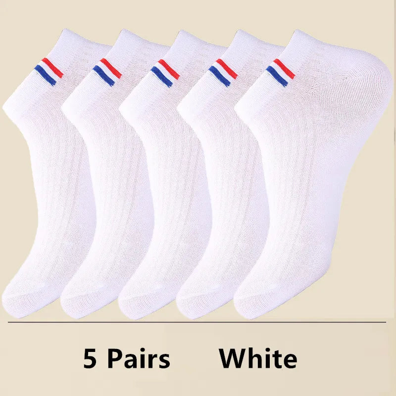 5 Pairs Thin Boat Socks Summer Blending Plain Color Mens Casual Breathable Sweat Absorbing Calibration